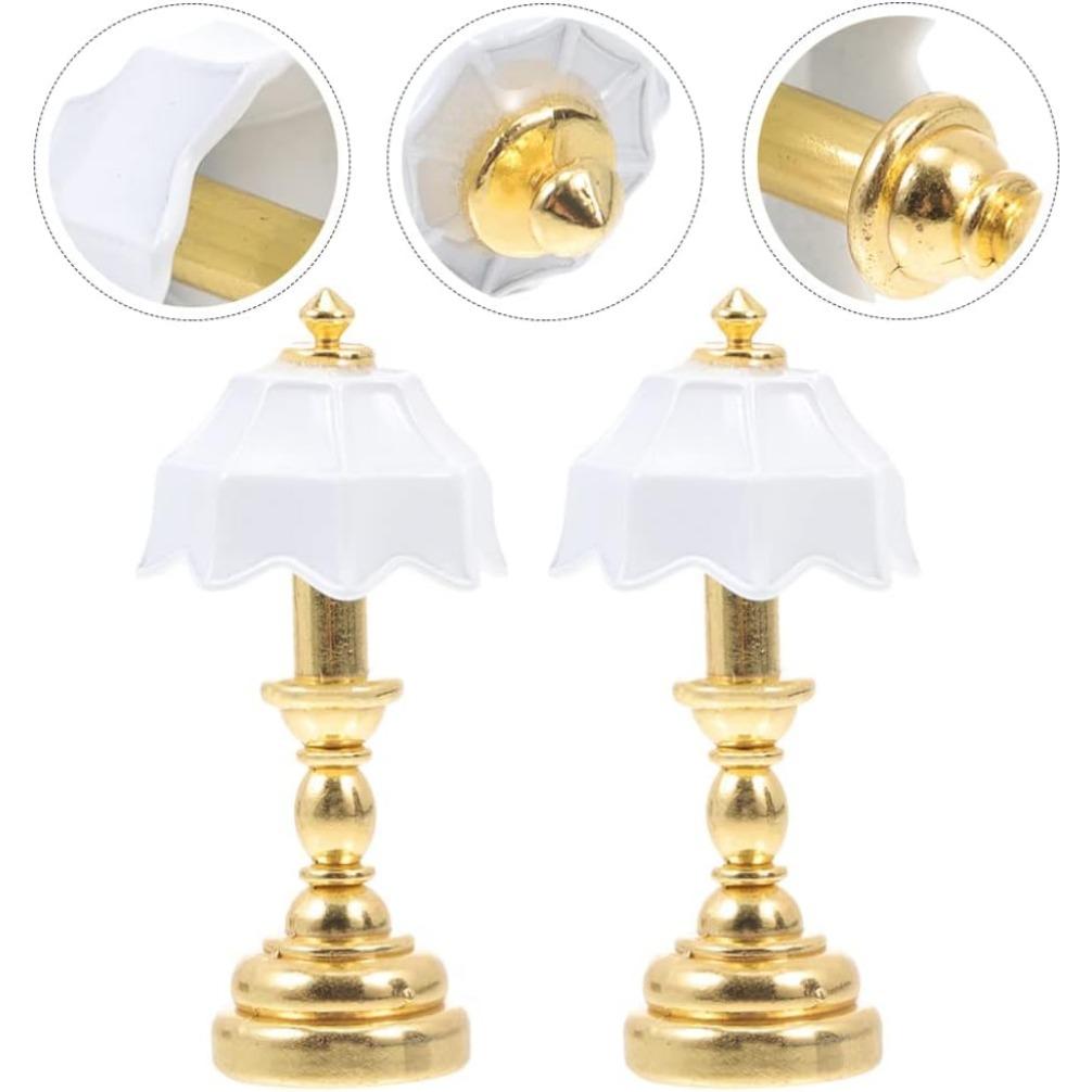 Miniature Dollhouse Table Lamp LED Desk Model Mini Light Decoration Children's Toy Dollhouse Play Accessories for Mini House Bedroom Pack of 2
