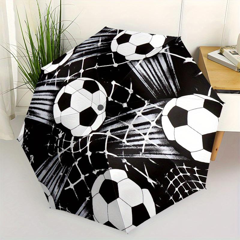 

Soccer Ball Pattern Automatic Folding Umbrella 8 Ribs, Durable Iron Frame, Bright Color Pattern Compact Travel Umbrella, Suitable for Outdo