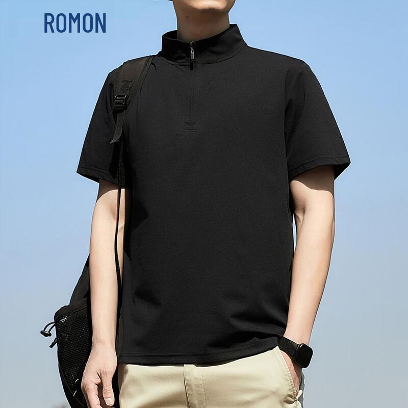 ROMON Men s Ice Silk Breathable Stand Collar Short Sleeve T-Shirt 2XL