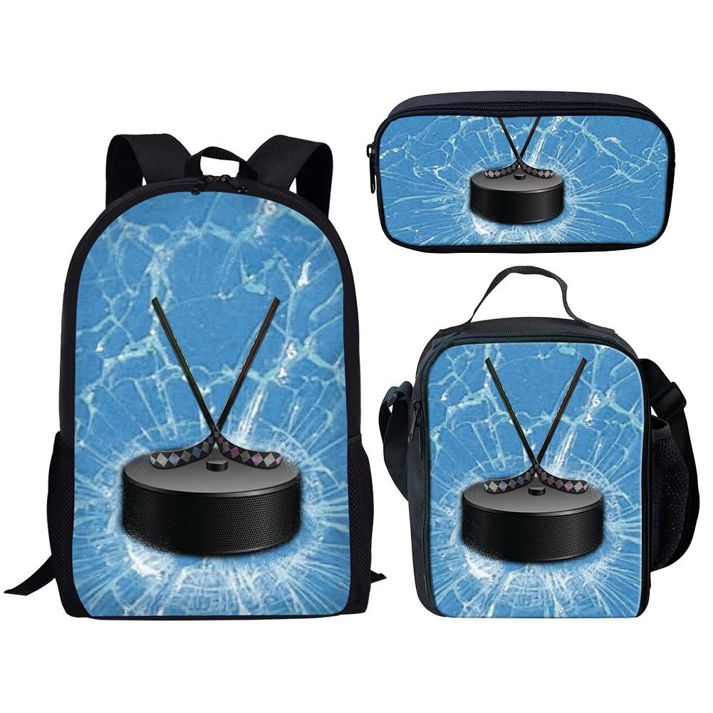 Classic Popular Funny Ice Hockey Rugby 3D Print 3pcs/Set Pupil School Bags Laptop Daypack Backpack Lunch Bag Pencil Case
