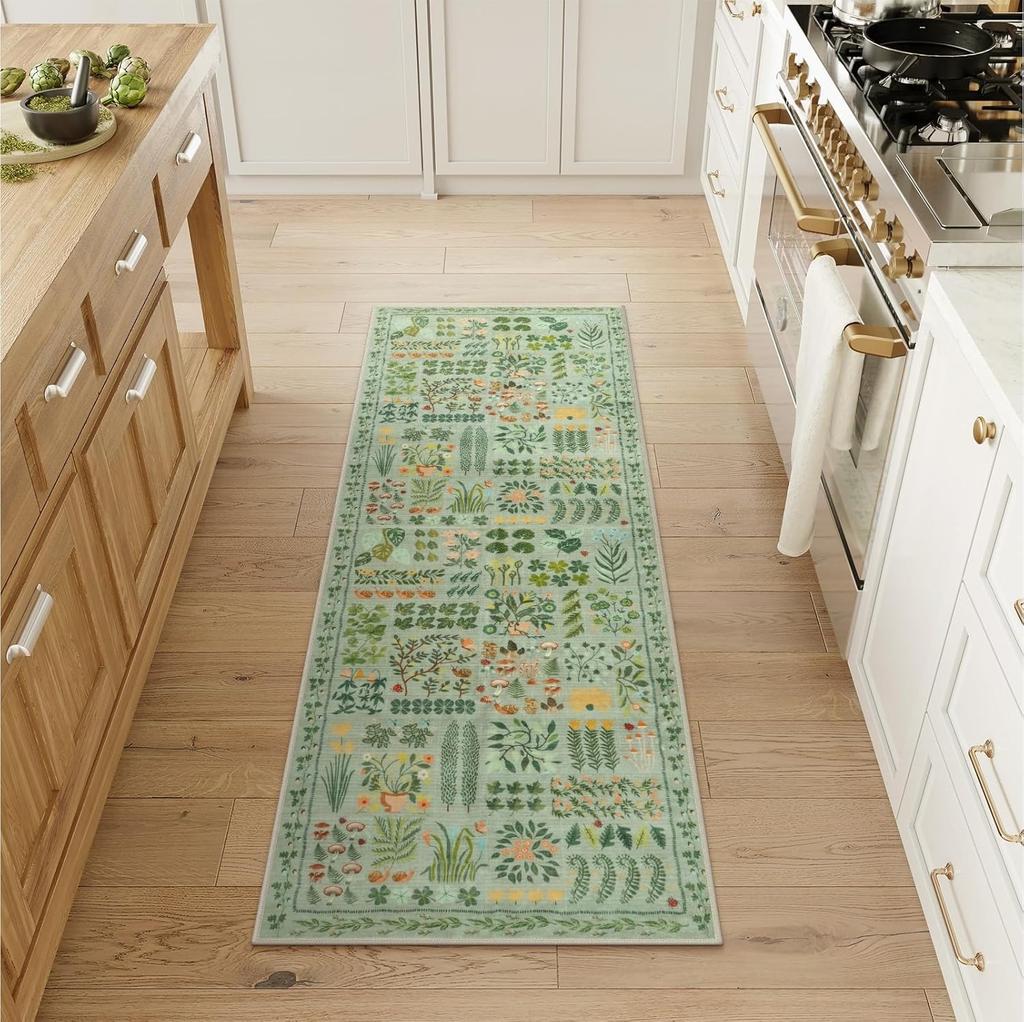 Corridor Carpet Long Runner Rug Green Plant Leaf Carpets Soft Machine Washable Floor Mat Hallway Home Decoration Rugs