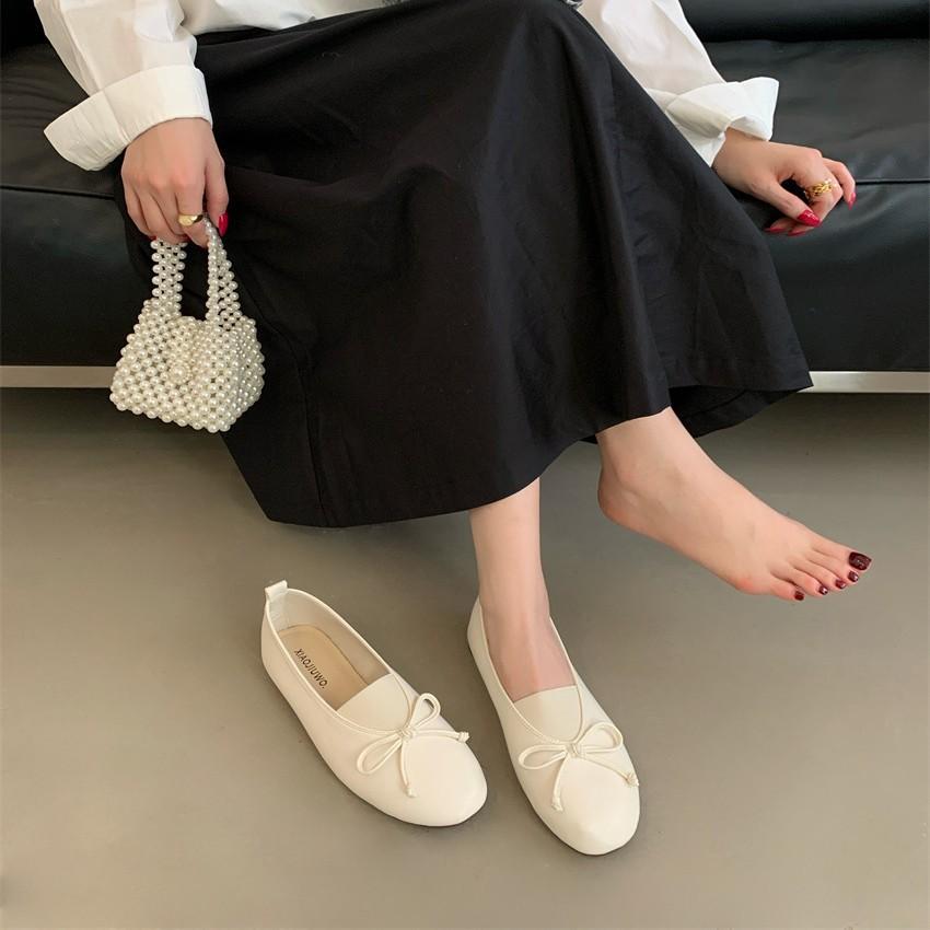 2025 Summer New One-pedal Design Round Head Flat-soled Single Shoes Women's Fashion Versatile Popular Shallow Mouth Ballet Shoes