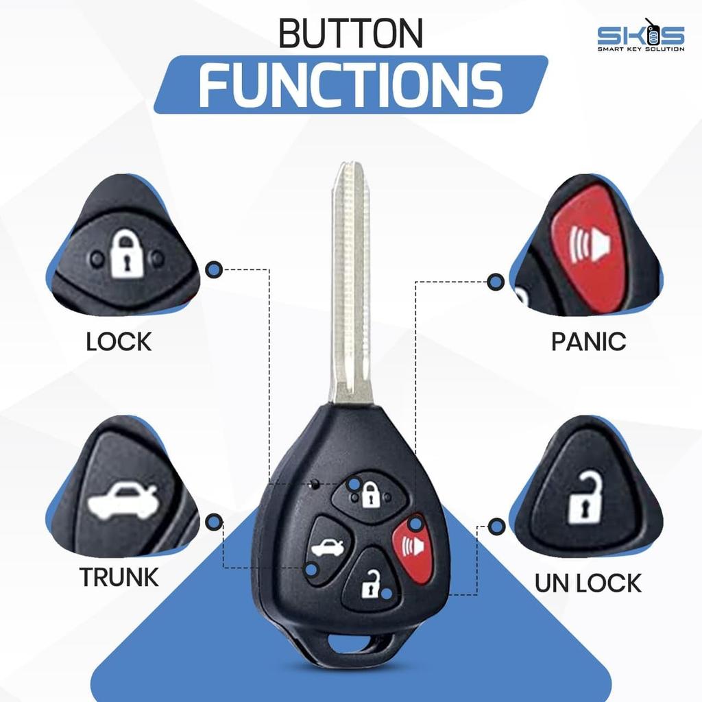 Key Fob Keyless Entry Remote Shell Case & Pad Fits Toyota 2008-2013 Avalon / 2007-2011 Camry / 2008-2013 Corolla / 2009-2014 Venza (HYQ12BBY,