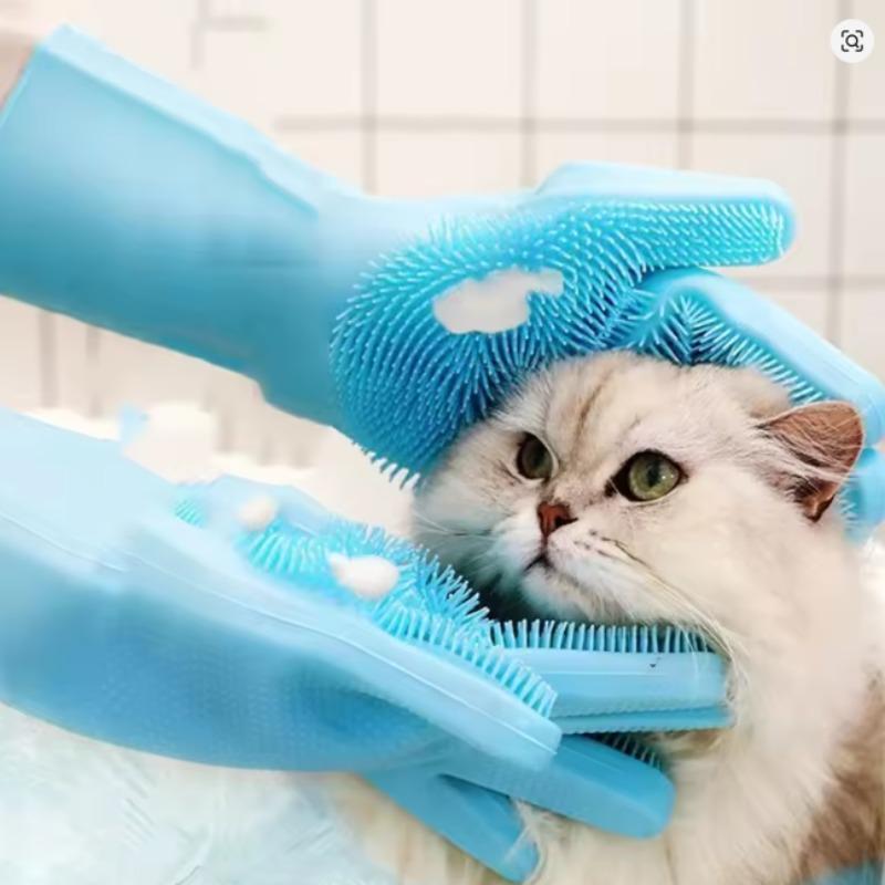 1pair Pet Grooming Bathing Gloves Bathing Shampoo Scrubber Magic Massaging Cleaning Silicon Hair Removal Glove