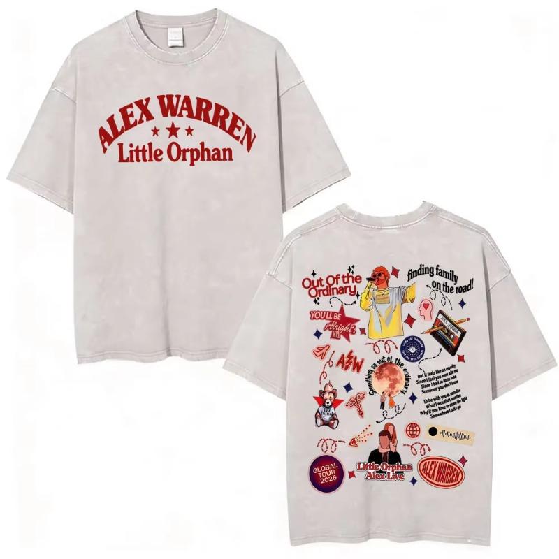 Alex Warren Little Orphan Alex Live Tour 2026 Graphic T Shirt Men's Clothing Vintage Washed T-shirts Casual O-Neck Loose T-shirt