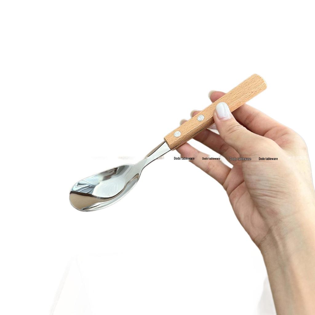 Large Yuanbao Spoon with Japanese 304 Stainless Steel and Solid Wood Handle