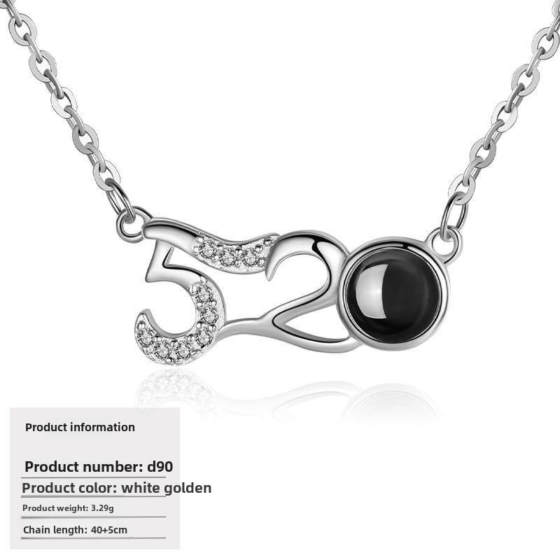 S925 Silver Peach Heart Projection Necklace 'I Love You' in 100 Languages