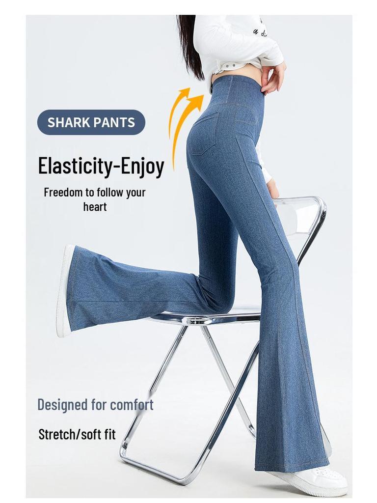 2024 Women's Shark Pattern Denim-Style Flare Yoga Leggings