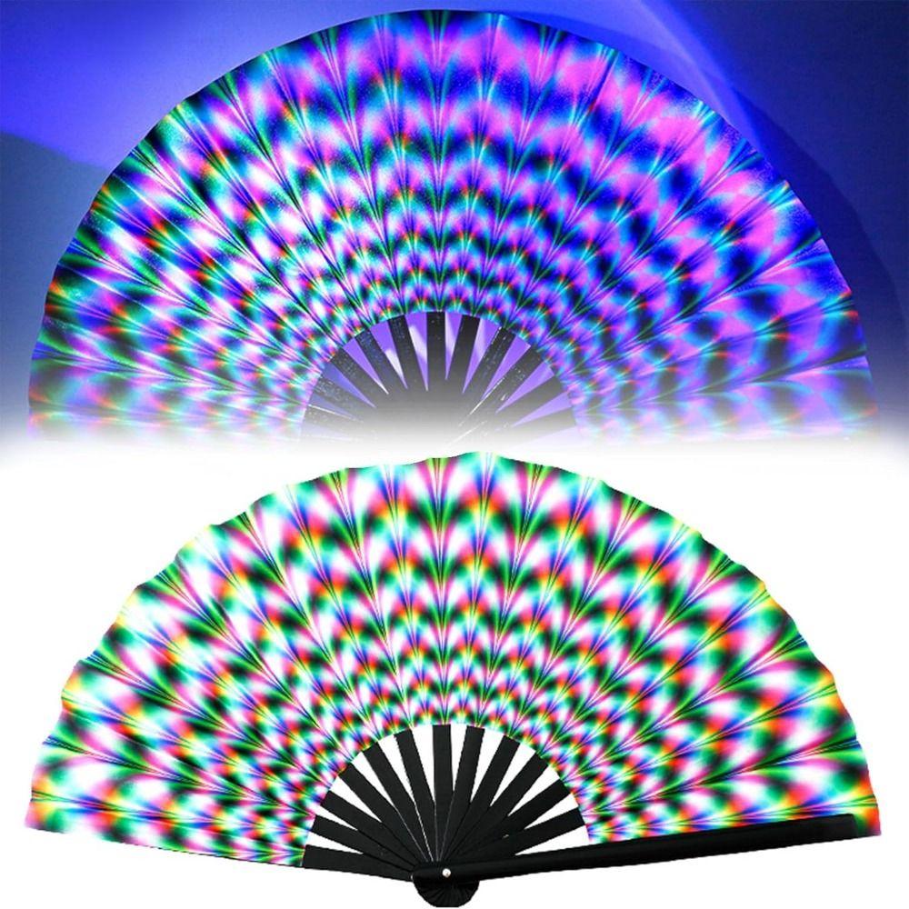 Vikbar Bambuvift PVC Lättvikt UV Fluorescerande Vikvift Bärbar 33cm Färgglad Reflekterande Vift Scenföreställning Dans