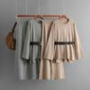 Mode Set Damen Herbst Winter Gestricktes Gürtel Top Locker Hohe Taille Weites Bein Hose Zweiteiliges Set