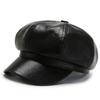 Autumn and Winter Trendy PU Leather Octagonal Hat Beret Outdoor Windproof and Warm Sun Hat Fashionable Casual Baseball Cap