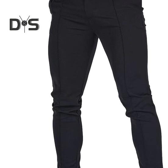 Herren-Hosen, schmale Passform, einfarbig, mittlere Taille, weich, dünn, atmungsaktiv, Schrägtaschen, knöchellang, Knopf, Reißverschluss, lange Herren-Business-Hose