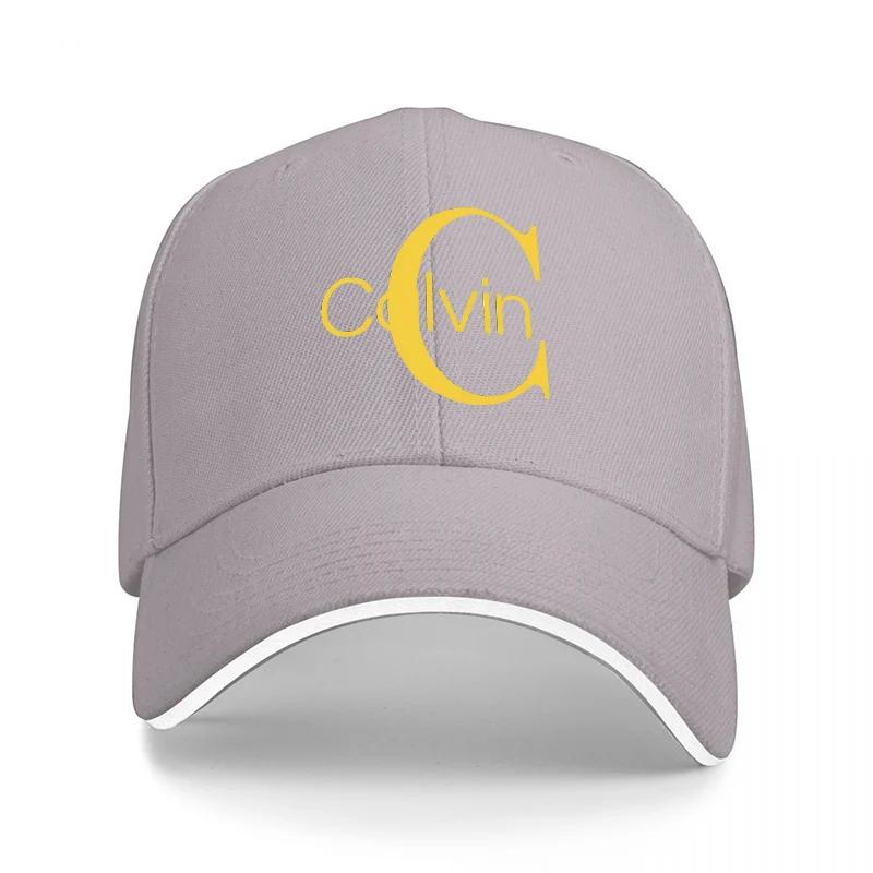 Calvin Logo Black Baseball Cap with Gold Embroidered Letter C and White Trim Design for Men and Women