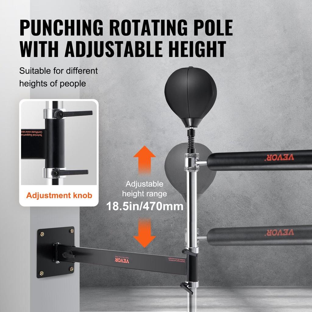 Wall Mount Boxing Spinning Bar, Spinning Bar with Punching Ball, Adjustable Boxing Speed Trainer, Reflex Boxing Bar with Gloves, Boxing Training