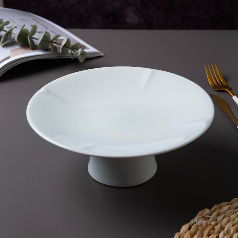 Ceramic High-Footed Dim Sum & Dessert Plate - Chinese Tea, Snack, Tribute, or Fruit Plate