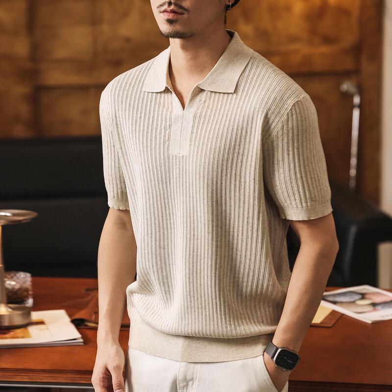 JieLeiNuo Men s Lyocell Linen Knit Polo Shirt 2XL