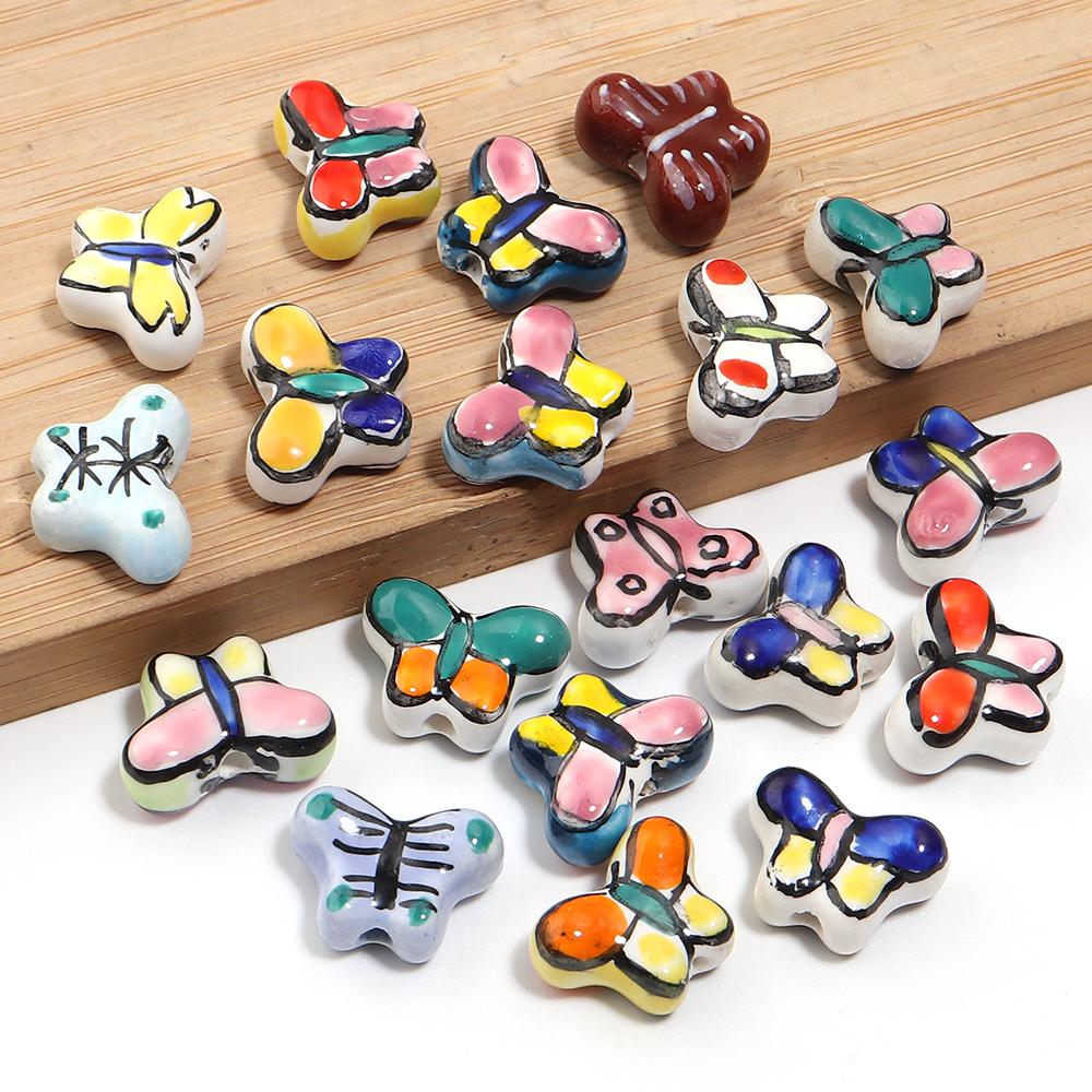 5pcs 17x13mm Butterfly Ceramic Beads Colorful Floral Glaze Loose Spacer Beads For DIY Jewelry Making Bracelet Necklace Supplies