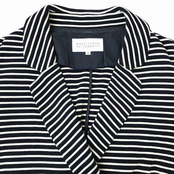 Mackintosh/Double-Breasted Jacket/Short Coat/Women’s M/38/Black×White/Border/Made in Japan(USED)