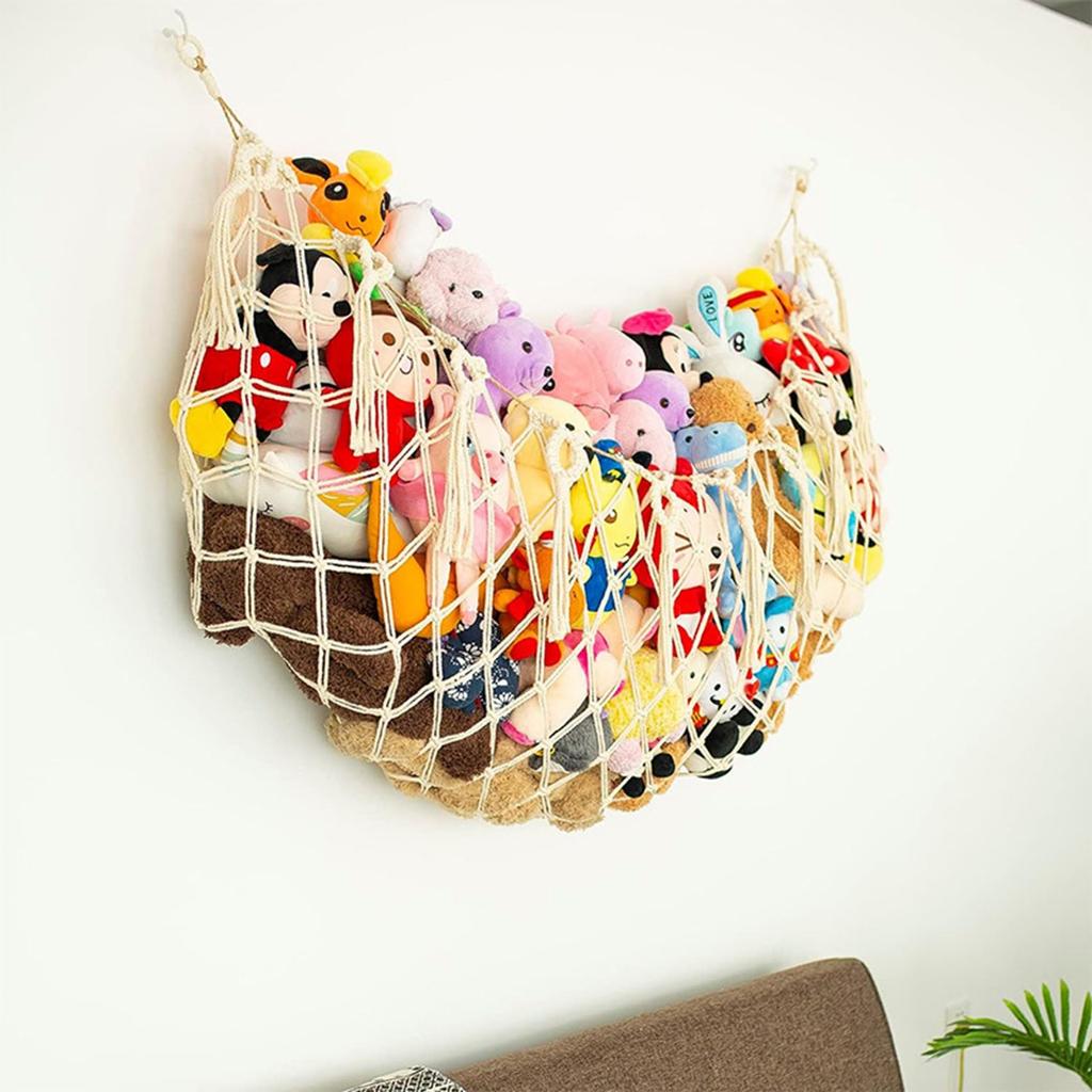 NOELAMOUR Plush Toy Storage Hammock Net Toy Rack Wall-Mounted Storage Net for Tidying Up (Cotton White)