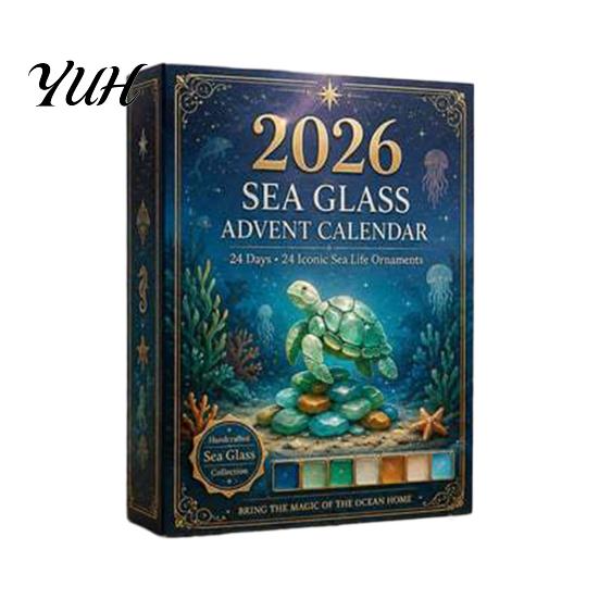 Festive Desktop Ornaments Sea Glass Marine Life Advent Calendar, 24 Day Countdown Box Home Decor with Ocean Animal Acrylic Ornaments, Tree Hanging