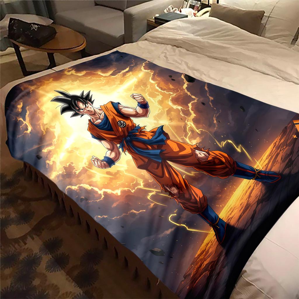 1pz Coperta in Flanella con Stampa Son Goku, Alta Qualità per Tutte le Stagioni, Decorazione per la Casa, Calore e Comfort, Perfetta per Regali di Natale
