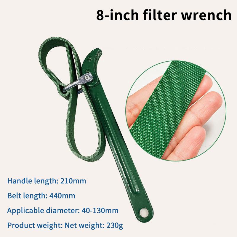 

Belt Filter Element Wrench Chain Wrench Tool 8/12 Inch Oil Change Machine Filter Element Wrench Rubber Anti Slip Belt Wrench A