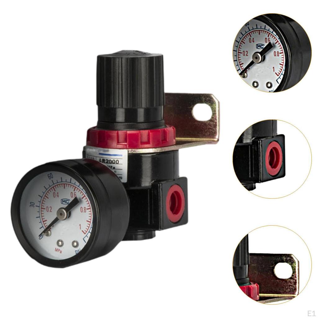 Air Pressure Regulator Kit Control Valve 1/4" NPT Female, with Gauge and Bracket
