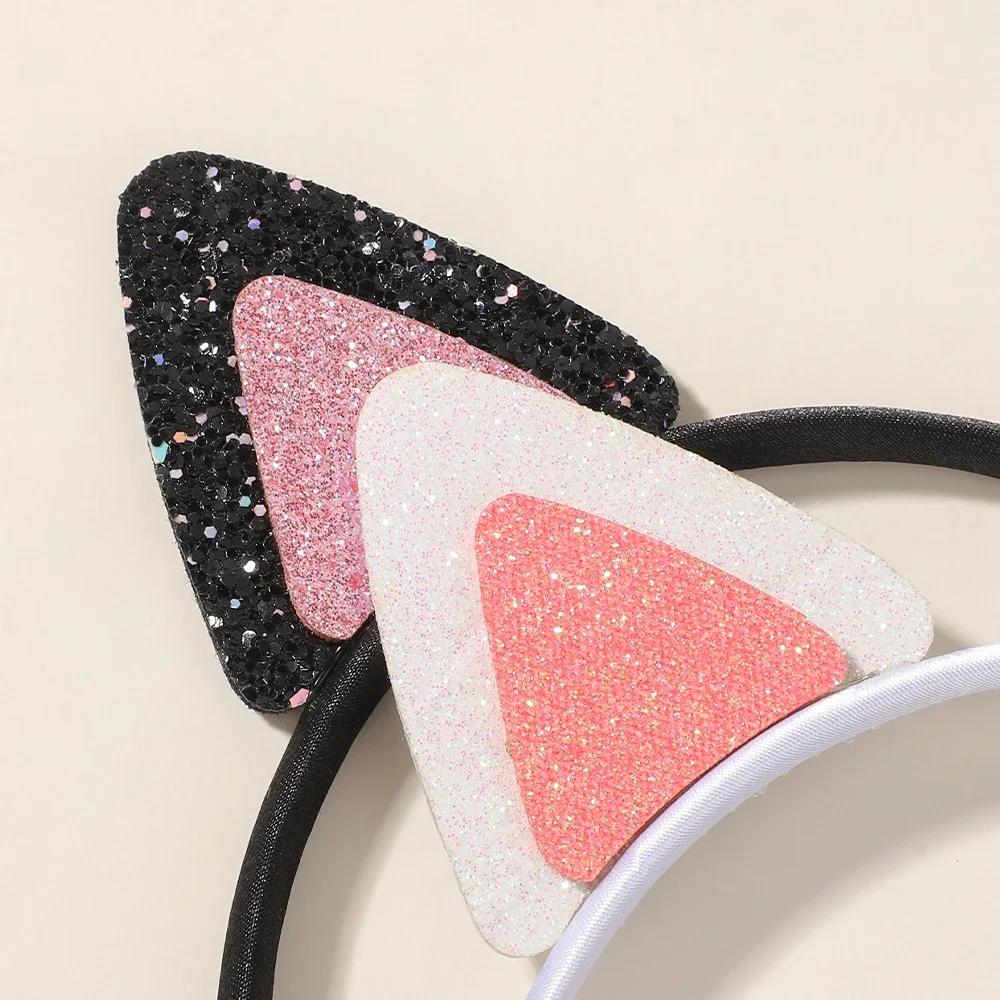 3pcs/set Cute Reversible Sequin Cat Ear Headband for Girls Lovely Anime Hair Clip Cartoon Headdress Cosplay Hair Accessories