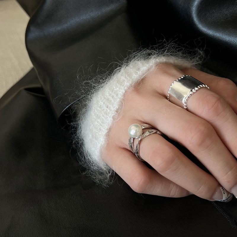 Sophisticated Double Layer Pearl Silver Bead Ring For Womens Highend Fashion Look