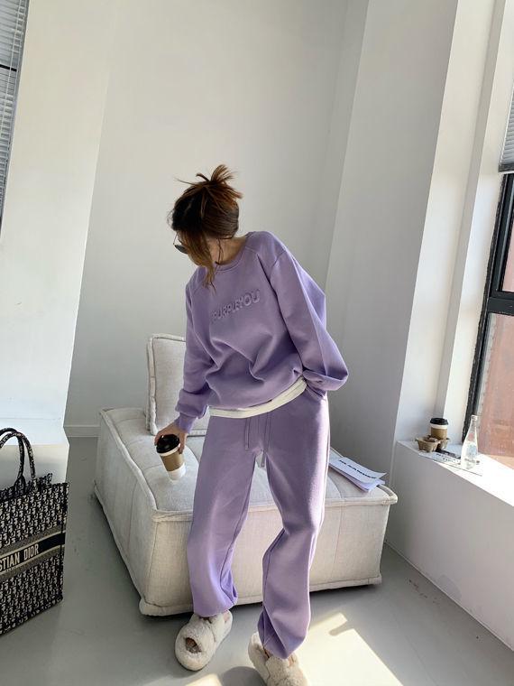 Purple Women’s Casual Running Sportswear Set - 2025 Spring/Autumn Fashion: Loose Sweatshirt & Long Pants Two-Piece.