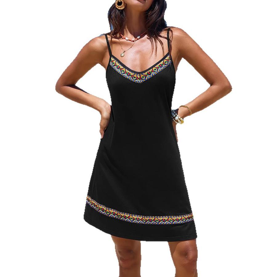 Lace Summer Floral Printed Strappy Dress - Sexy Beachwear for Women S чёрный