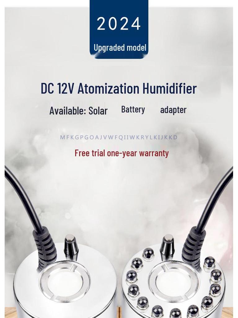 12V Solar-Powered Ultrasonic Single-Head Fog Maker Humidifier