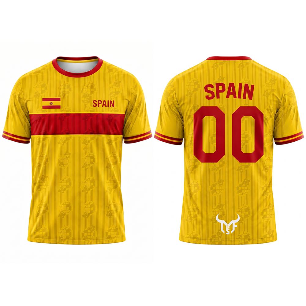 Spain Flag Graphic Soccer Jersey Training Fitness Quick-drying Breathable Football T-shirt Men