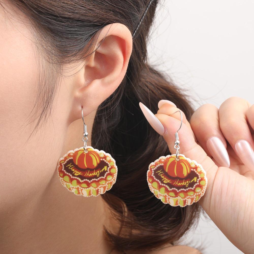 Semi-Managed Acrylic Earrings, Personalized Thanksgiving Turkey Pumpkin Maple Leaf Cake Earrings 1 Pair