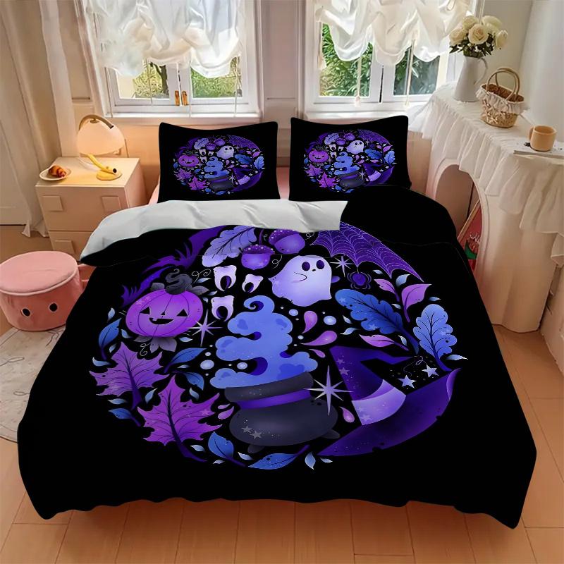 3pcs Ghost Pumpkin Halloween Ideas Print Cover Set Ultra Soft, Breathable, and Comfortable Bedding with Stylish Design for Bedroom and Guest Room