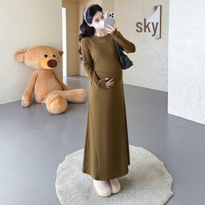 

Maternity Slim-Fit Long Sleeve French Velvet Dress - Autumn/Winter Style Extra Large