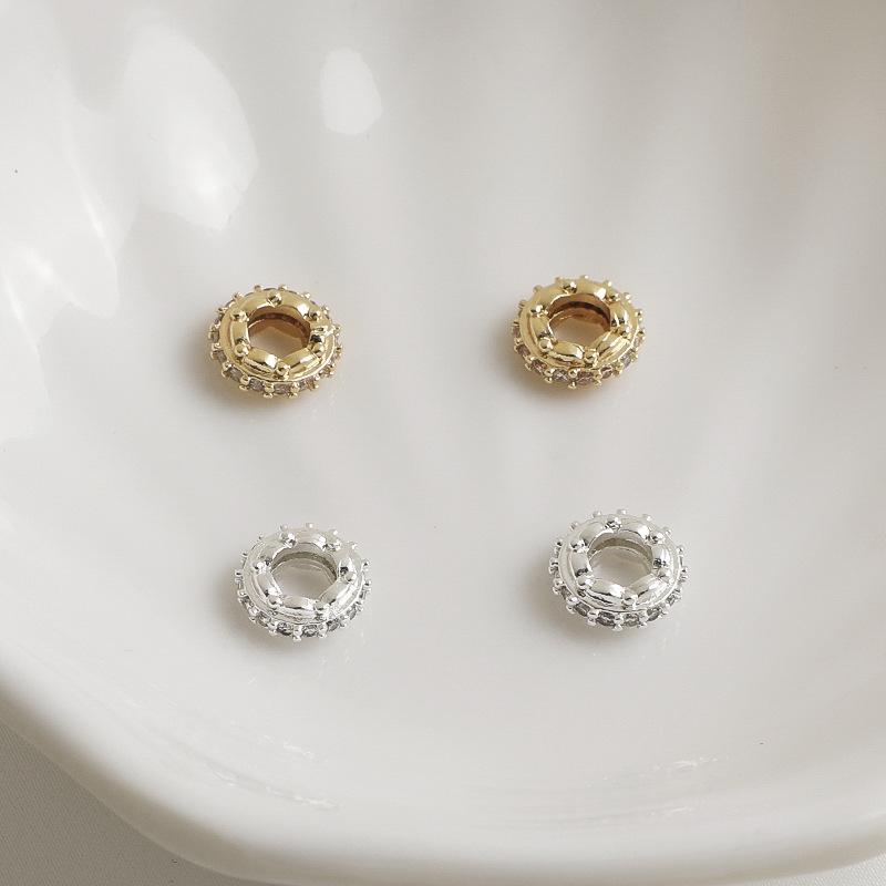 14K Gold Plated Zircon Crown Gear Necklace Beading Material for DIY Jewelry Accessories