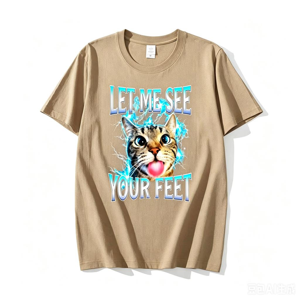 2026 New Let Me See Your Feet Funny Cat Meme Graphic T Shirts Adults Cotton Short Sleeve Round Neck Printed Tshirt