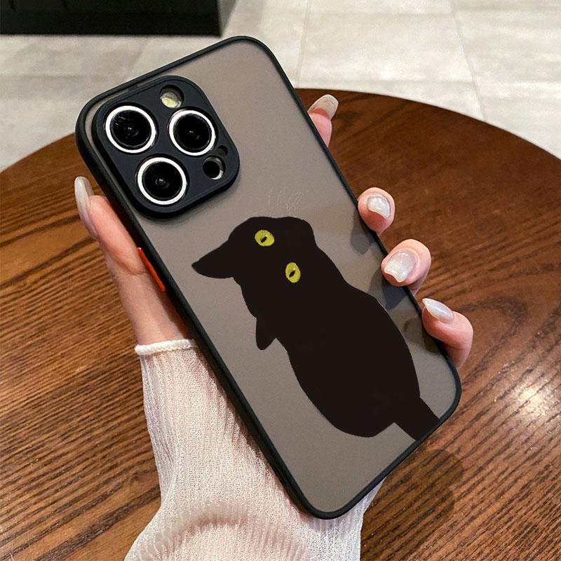 INS Cartoon Black Cat Phone Case For iPhone 17 Pro Max 16 15 14 Pro Max Plus 13 Mini 12 11 Pro Max Shockproof Back Cover Fundas
