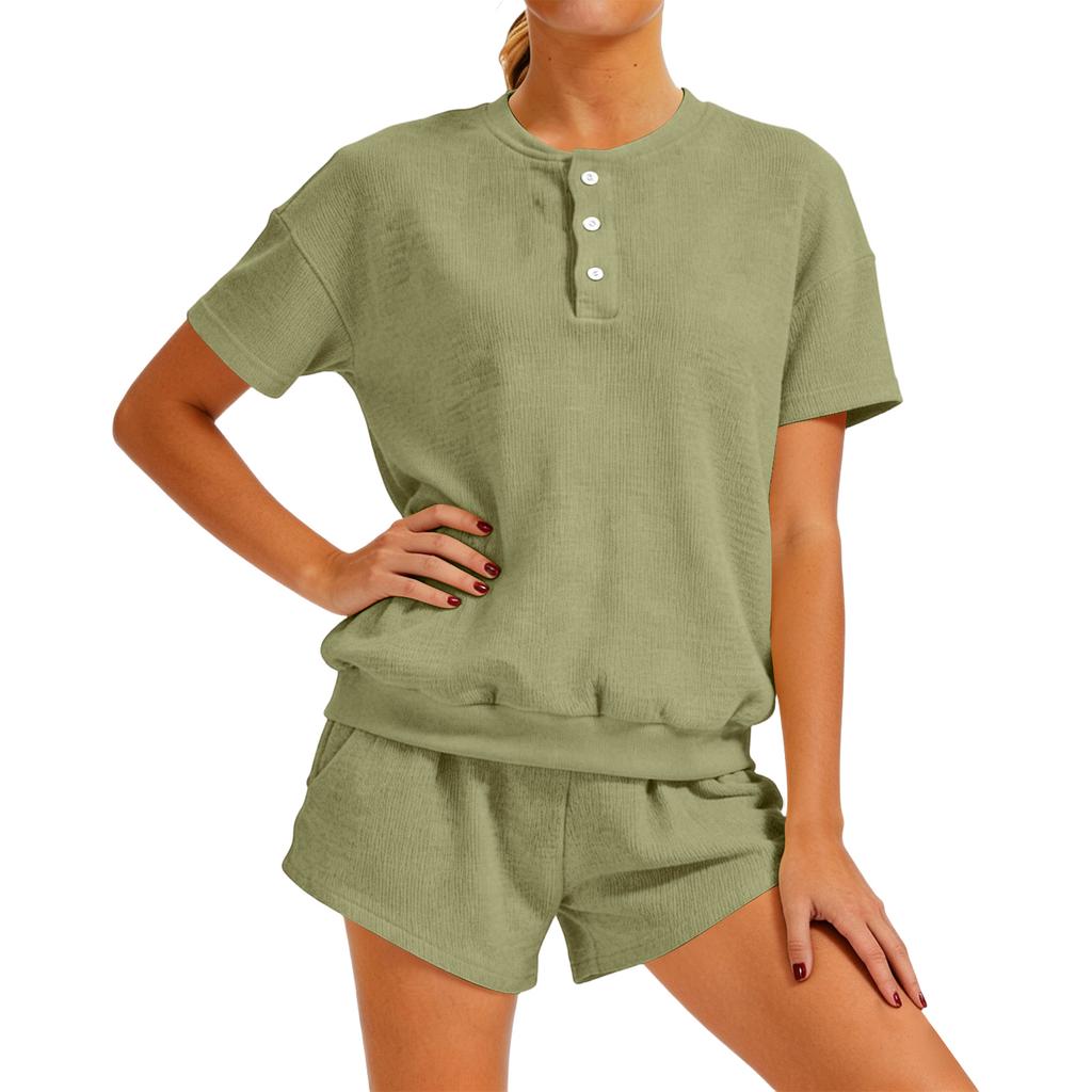 Damen Entspanntes Loungewear-Set: Kapuzenpullover mit kurzen Ärmeln kombiniert mit High-Waist-Shorts, Lässiges Zweiteiler-Outfit