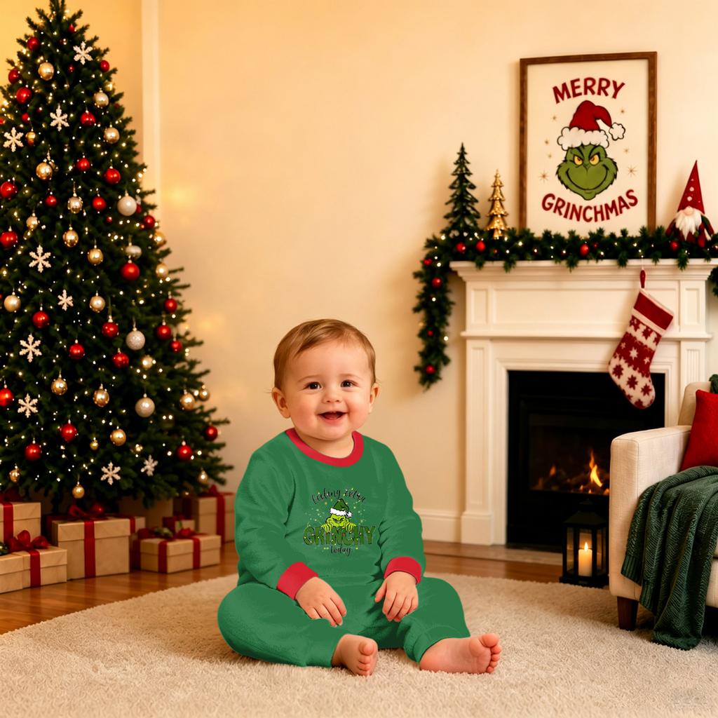 Christmas Print Family Matching Plush Loungewear Set, Parent-Child Holiday Pajamas