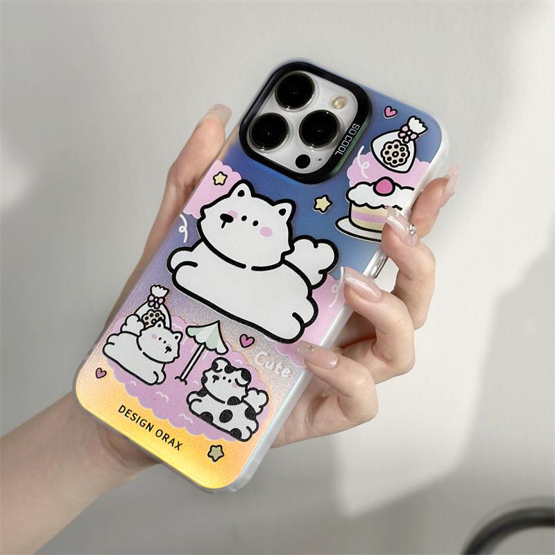 Cartoon Apple Frosted Laser iPhone 14/15ProMax & Huawei P70 Case