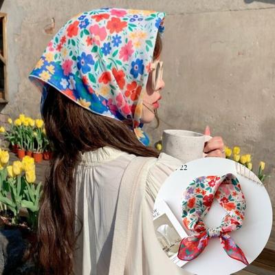 Damen Sommer Schal Baumwolle Leinen Kleiner Quadratischer Schal Koreanischer Stil Bandana Blumendruck Kopftuch Mädchen Haaraccessoires Schal