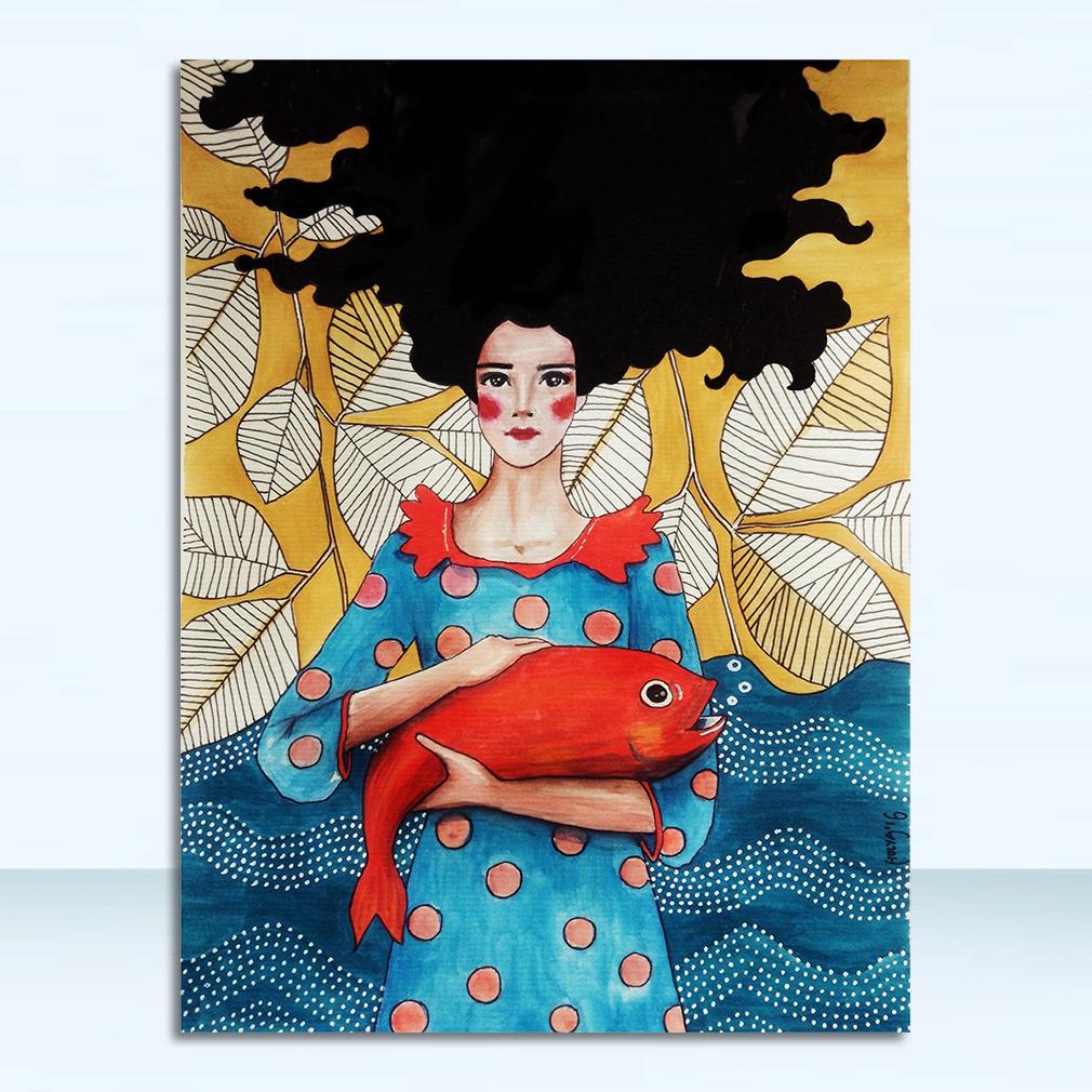 

Fashion Nordic Vintage Abstract Girl Hair Flower Women Wall Art Print Canvas Painting Posters for Living Room Modern Home Decor 21X30CMNo Framed