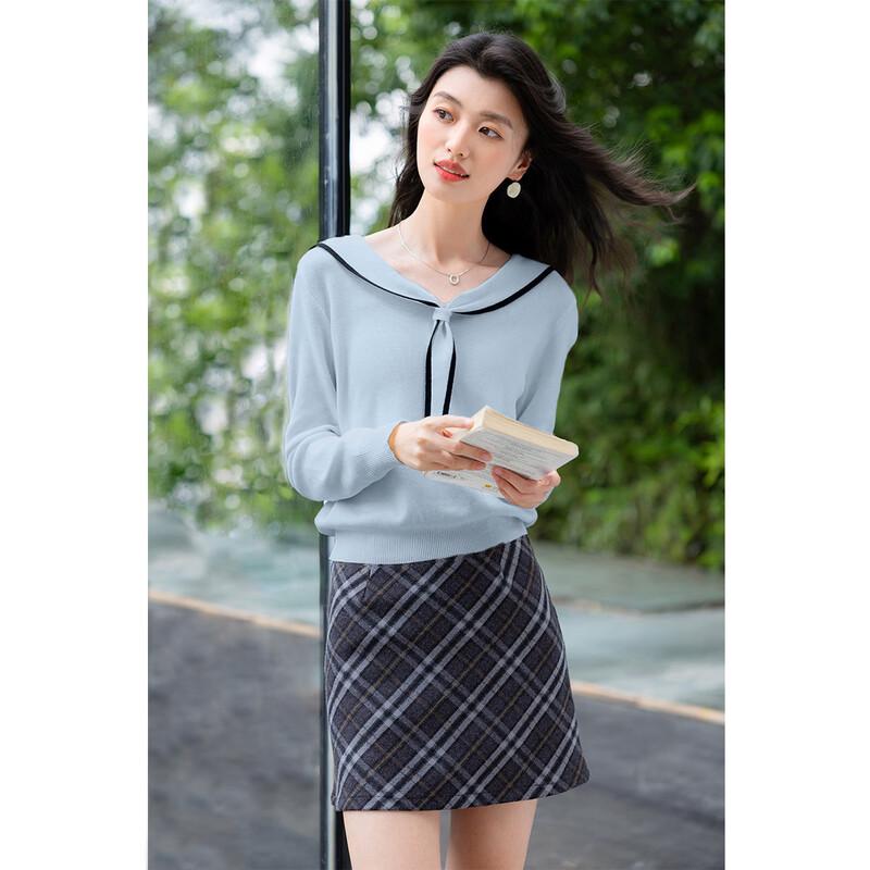 Moka Na Women's Contrast Sailor Collar Knit Top