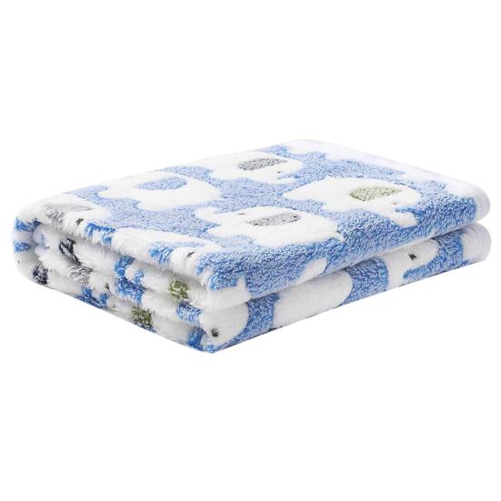 Pet Winter Blanket Super Soft Elephant Pattern Cozy Coral Fleece Cartoon Style Washable Dog Puppy Cat Throw Cage Sleeping Blanket