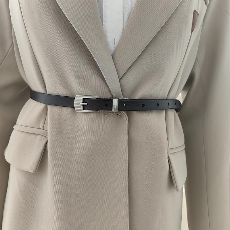 Leather Handcrafted Twolayer Thin Waistband With Metal Closure For Fashion Daily