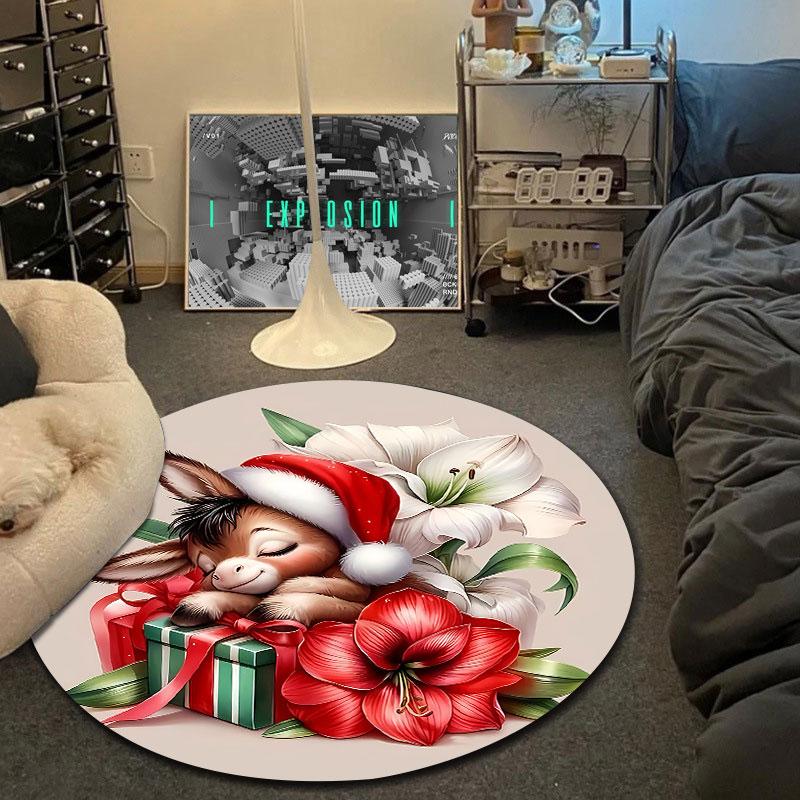 Folk Round Sun Multicolor Floor Rug, Non-Slip Floor Mat for Laundry Room