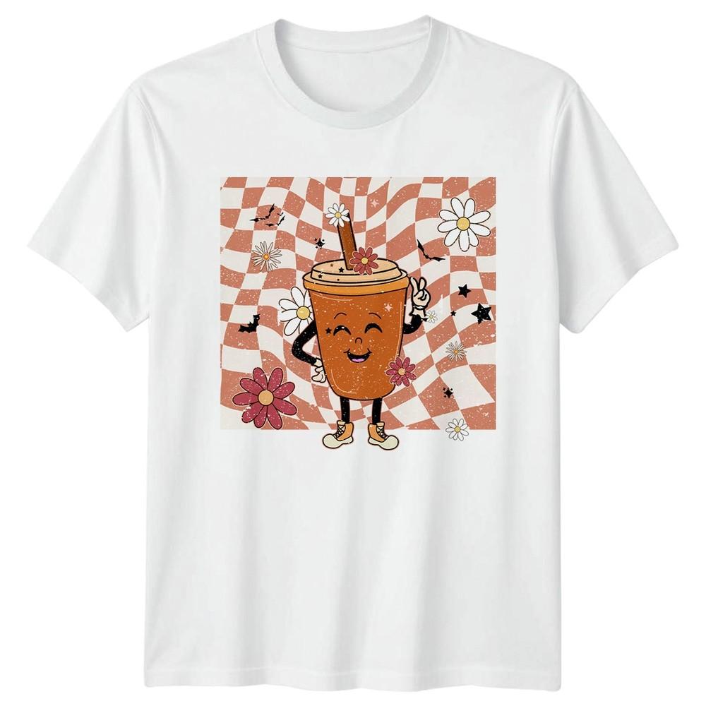 Groovy Pumpkin Spice Latte Unisexs TShirt Retro Halloween Gift For Her S