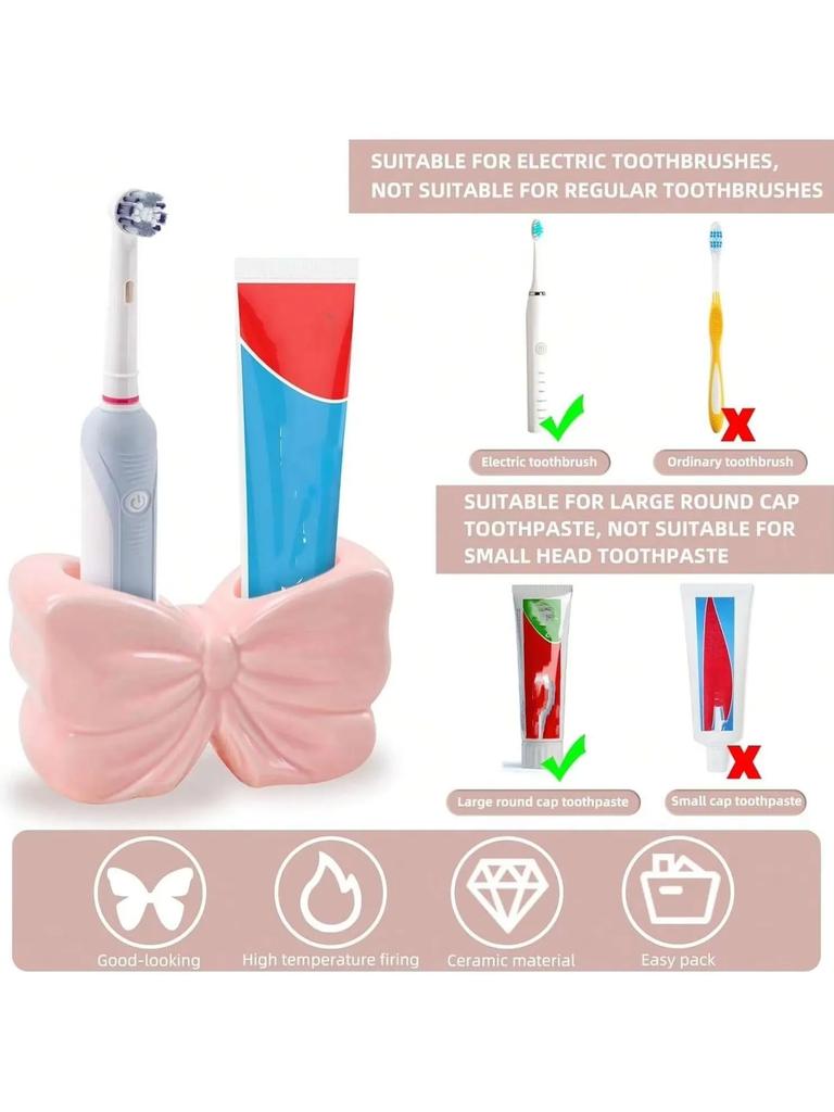 1 Stück Ins Stil Doppel-Schlitz Schleife Zahnbürstenhalter, Kreativer Badezimmer-Waschtisch-Organizer für elektrische Zahnbürste & Zahnpasta
